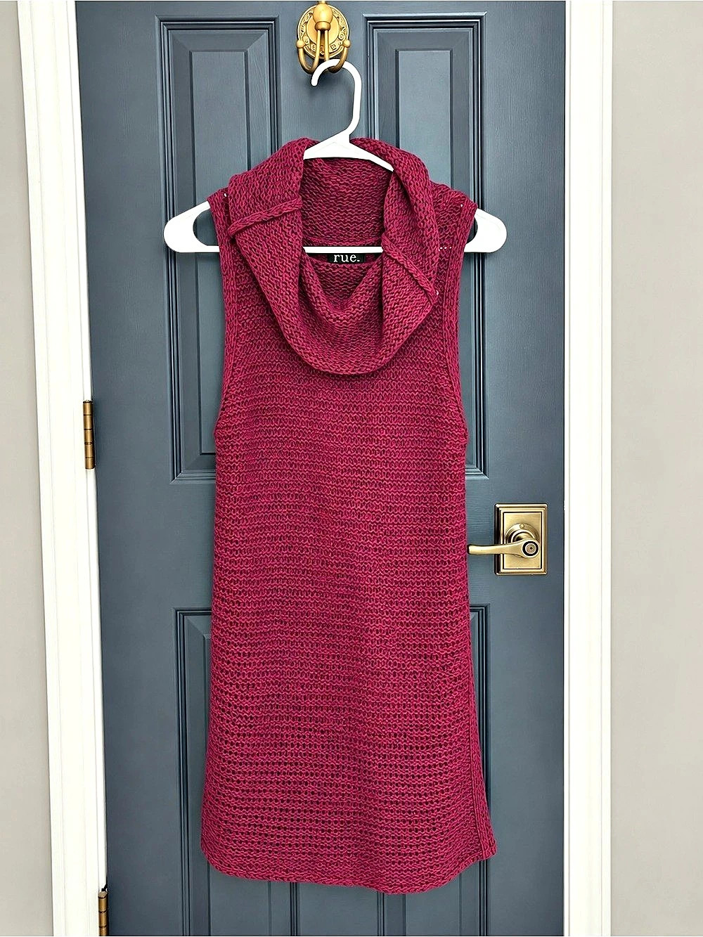 Pure Handknit Cowl Neck Knit Tunic in Red XS/S Like New
